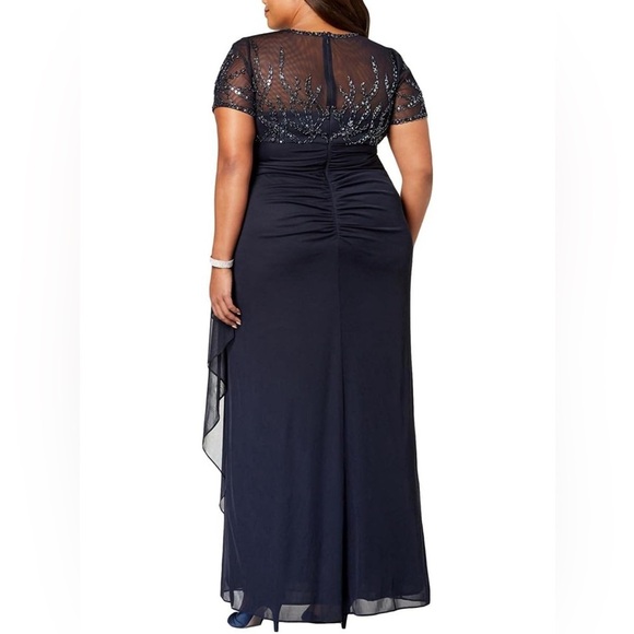 XSCAPE Women’s Navy Dress Beaded Empire-Waist Formal Gown Plus Size 14W -DISPLAY - Picture 2 of 12
